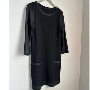 Theory Black Dress with Leather Sleeves Size S